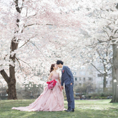 ニューヨークの後撮り/フォトウェディング｜満開の桜の下の花嫁と花婿