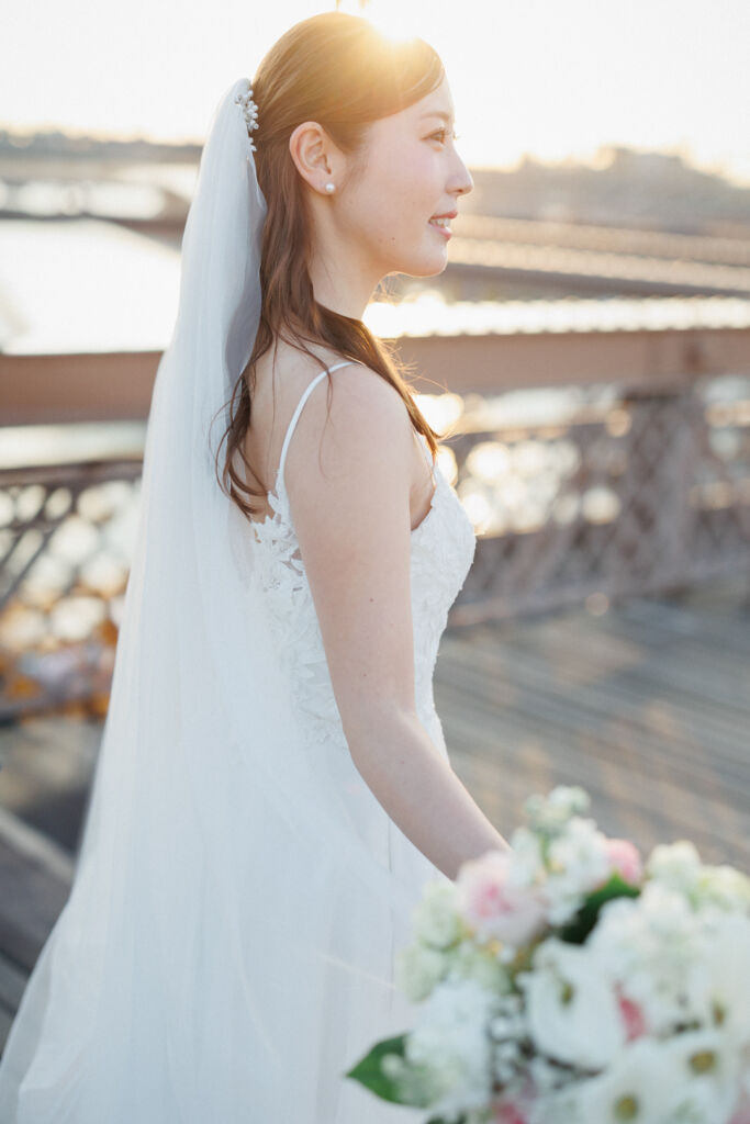 ニューヨークのウェディングフォト|前撮り/朝日と花嫁さま。