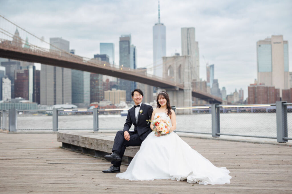 ニューヨークの前撮り|ウェディングフォト/ブルックっリンブリッジパークにて。