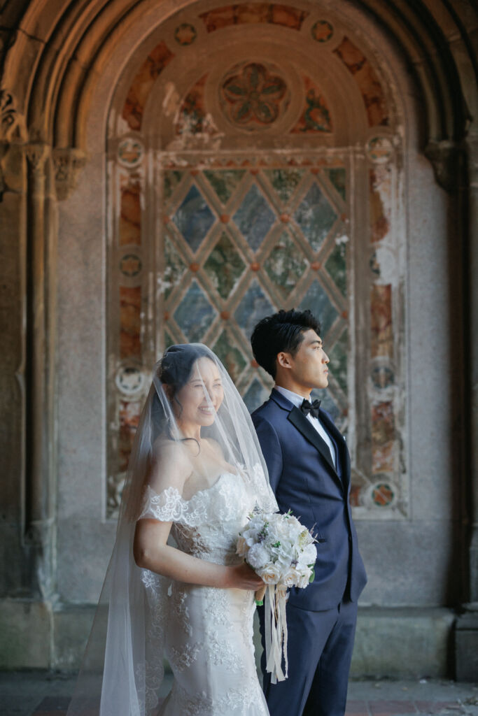 ニューヨークのフォトウェディング|前撮り/花嫁さまのキュートなほほ笑み。