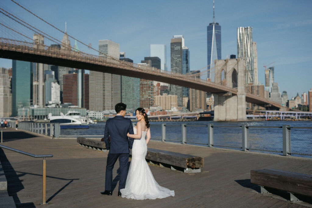 ニューヨークのフォトウェディング|前撮り/ブルックリンブリッジパークにて。