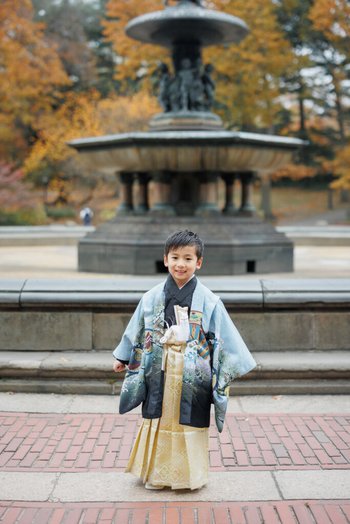 ニューヨークで七五三フォト/５歳の男の子のお着物姿。