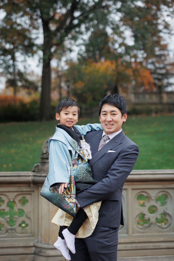 ニューヨークで七五三フォト/パパと男の子の２ショット。