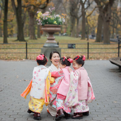 マイカラーのお着物で祝うニューヨークの七五三フォト