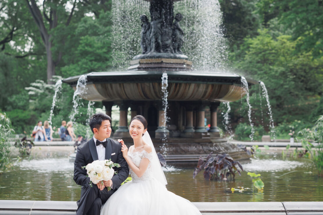 NYウェディングフォト|前撮り/ベセスダの噴水を背景に。